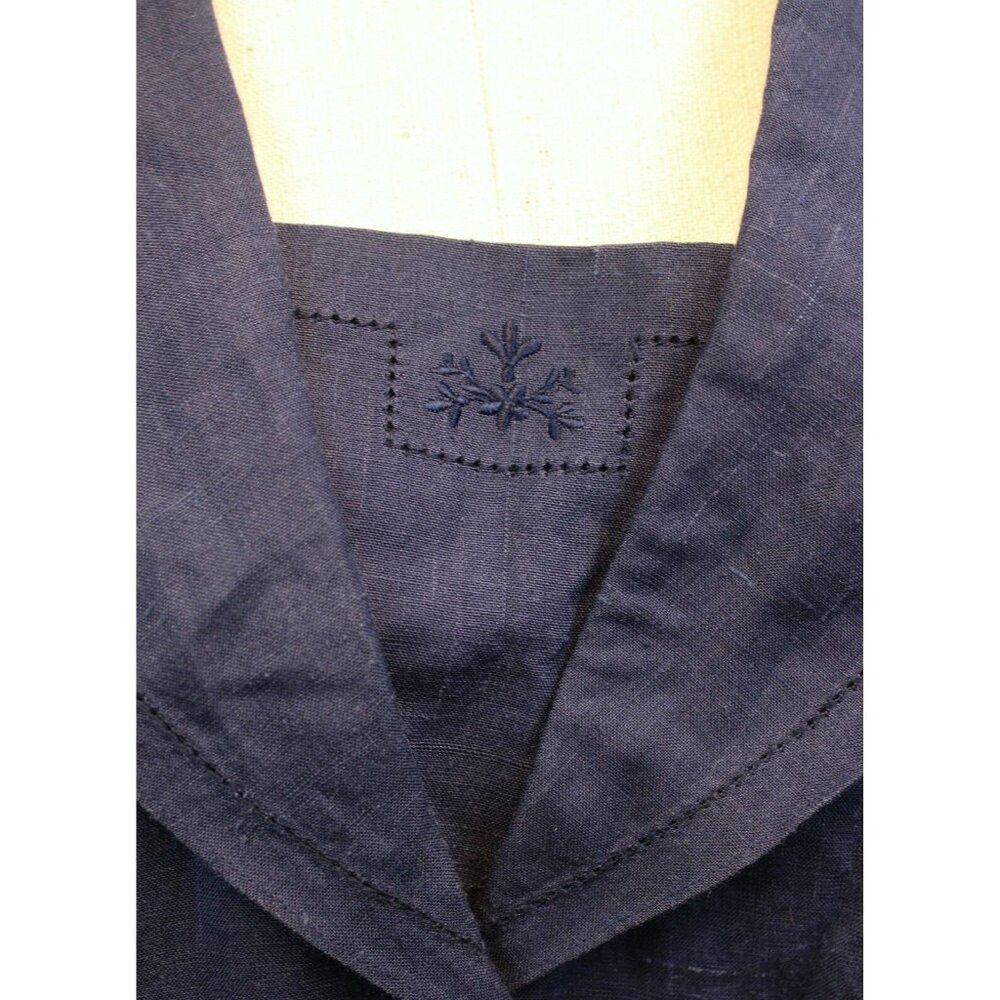 Vtg 1980s Lanz Navy Blue Sailor Style Dress sz 14 Traditional Embroidered Linen - Picture 2 of 10